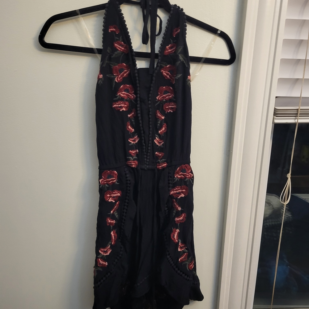 Elegant Black and Red Floral Dress